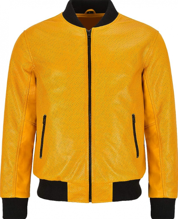 Jaket Bomber dengan Detil Perforasi yang Menarik